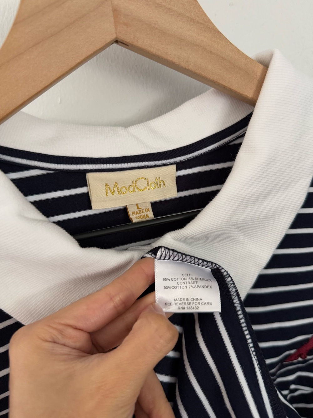 Modcloth Large Cultivated Navy Stripe Collar Mini Dress Preppy 50s Academia - Picture 3 of 9